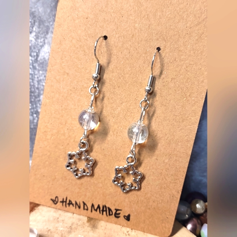 Handmade Snow Flake Charm Artisan Earrings